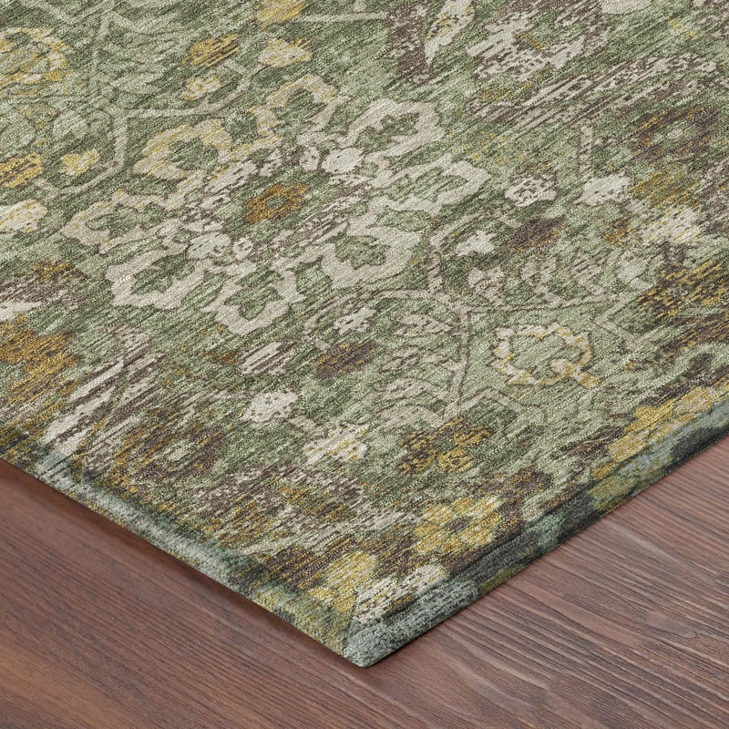 8' X 10' Olive Green And Green Damask Washable Indoor Outdoor Area Rug Homeroots Outdoor