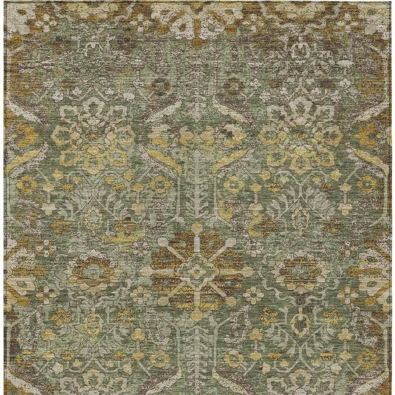8' X 10' Olive Green And Green Damask Washable Indoor Outdoor Area Rug Homeroots Outdoor