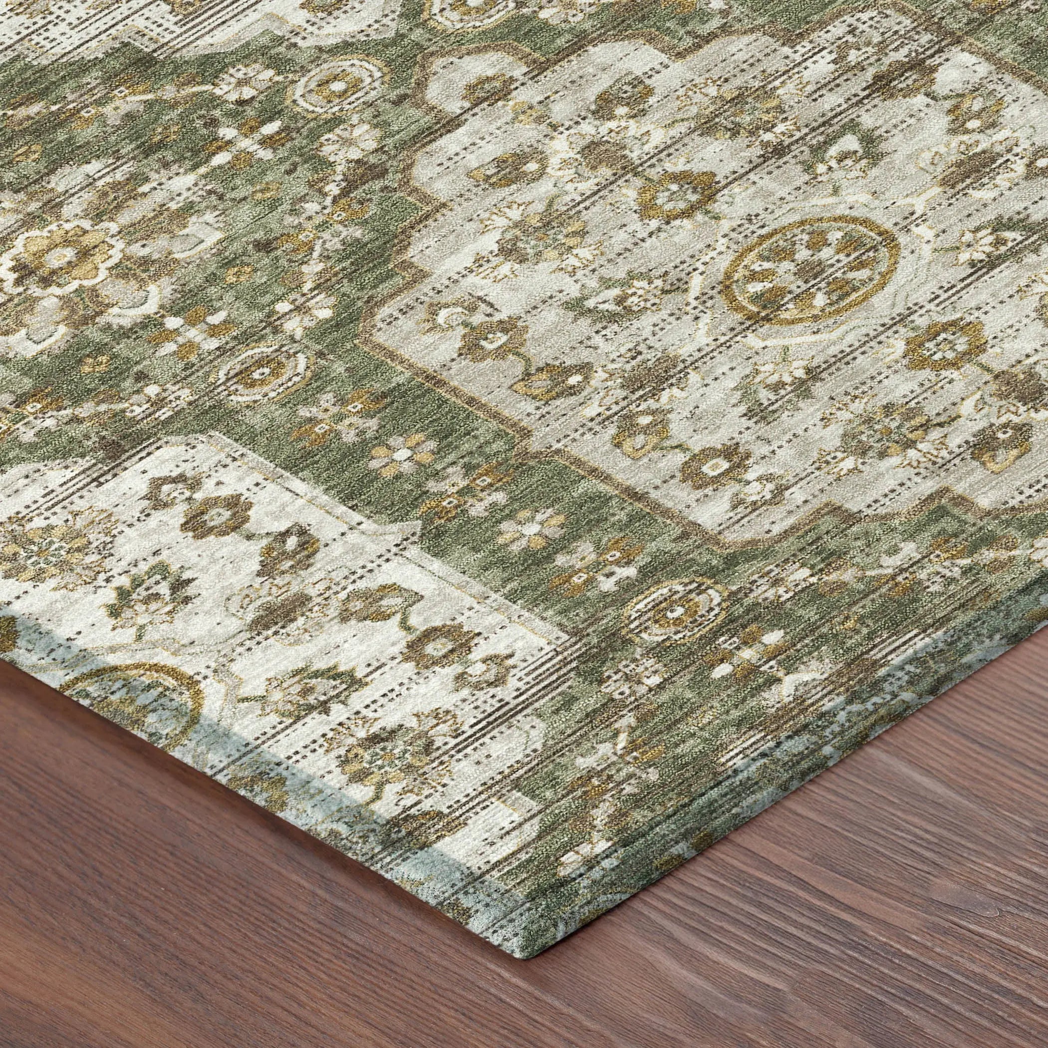 8' X 10' Olive Green And Green Damask Washable Indoor Outdoor Area Rug Homeroots Outdoor