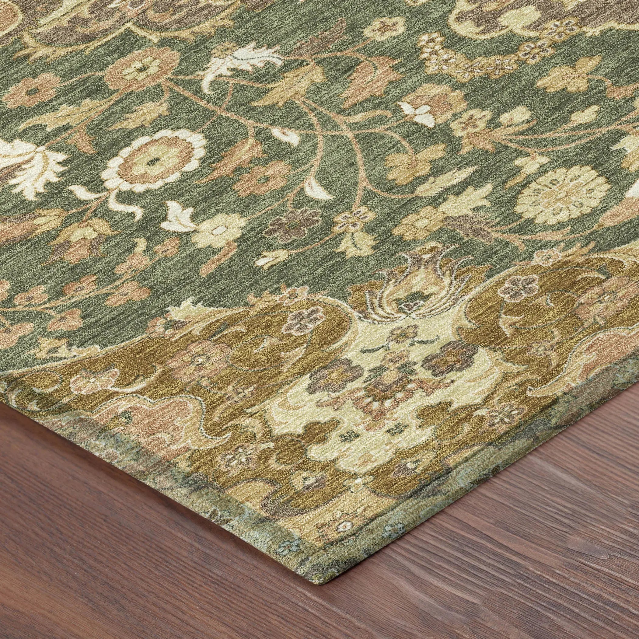 8' X 10' Olive Green And Green Damask Washable Indoor Outdoor Area Rug Homeroots Outdoor