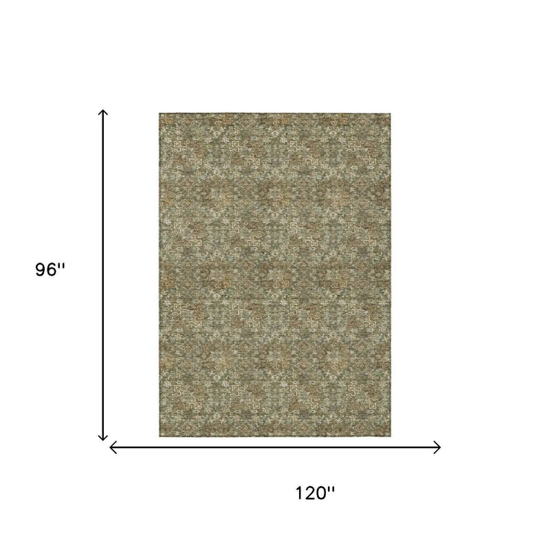 8' X 10' Olive Green And Green Damask Washable Indoor Outdoor Area Rug Homeroots Outdoor