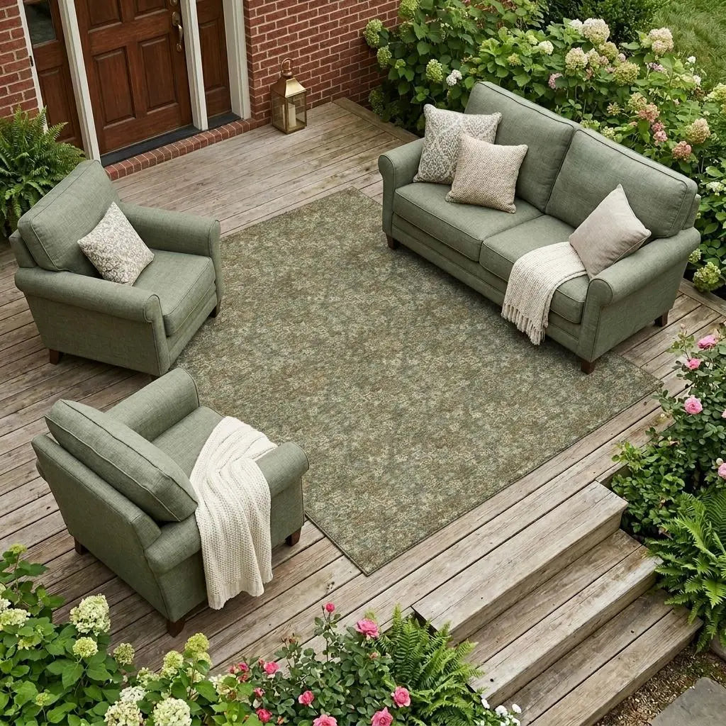 8' X 10' Olive Green And Green Damask Washable Indoor Outdoor Area Rug Homeroots Outdoor