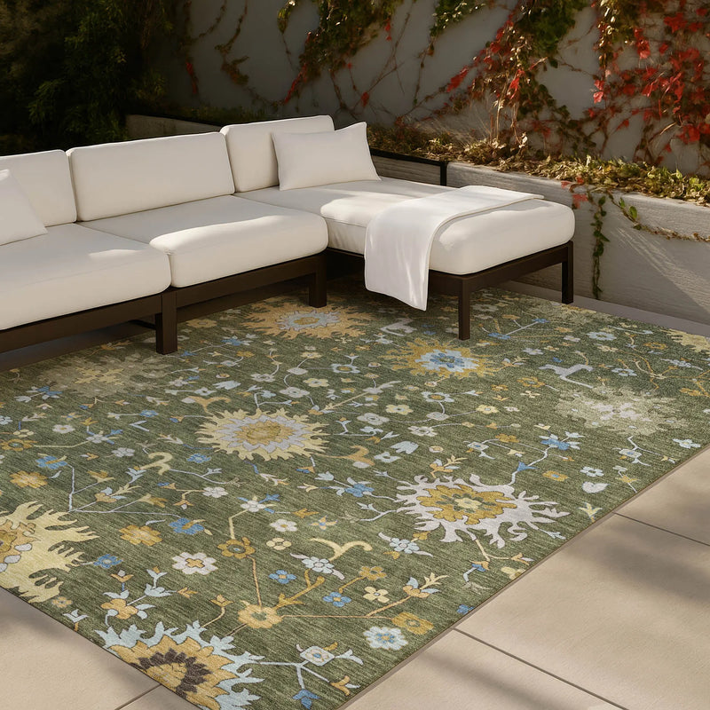 8' X 10' Olive Green And Green Faux Bois Washable Indoor Outdoor Area Rug Homeroots Outdoor
