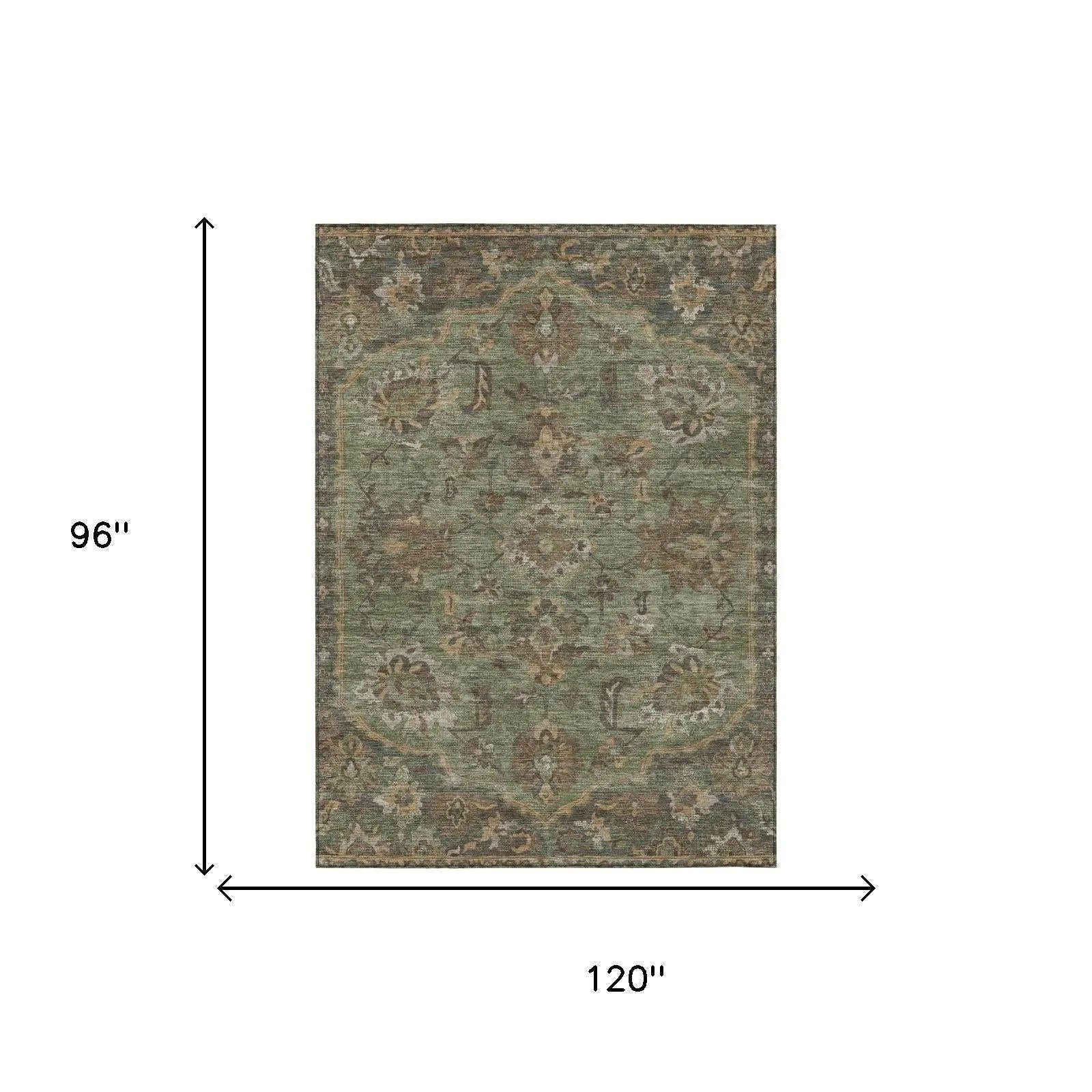 8' X 10' Olive Green And Green Floral Medallion Washable Indoor Outdoor Area Rug Homeroots Outdoor