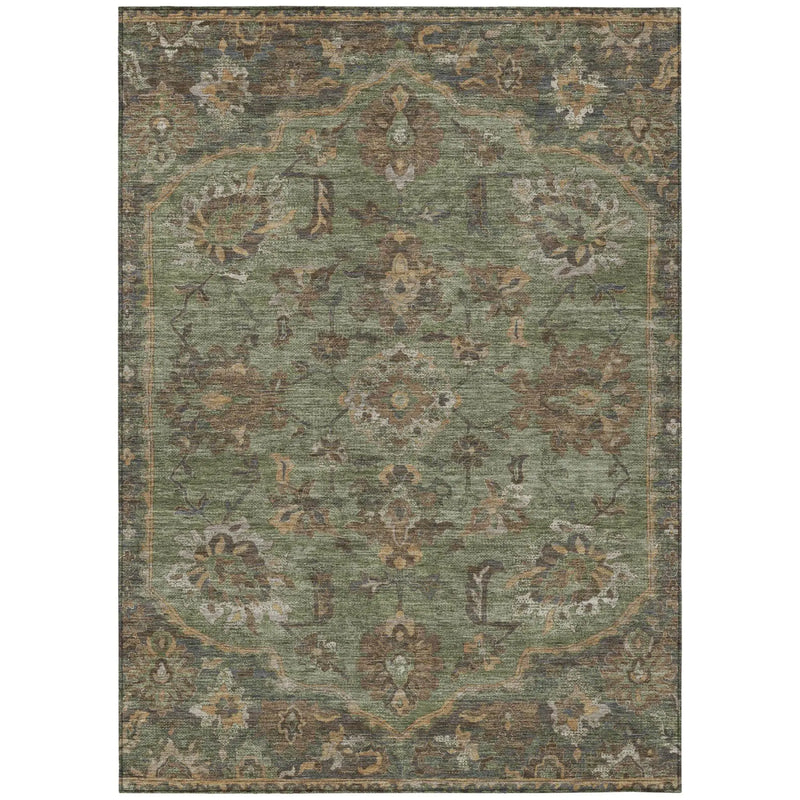 8' X 10' Olive Green And Green Floral Medallion Washable Indoor Outdoor Area Rug Homeroots Outdoor
