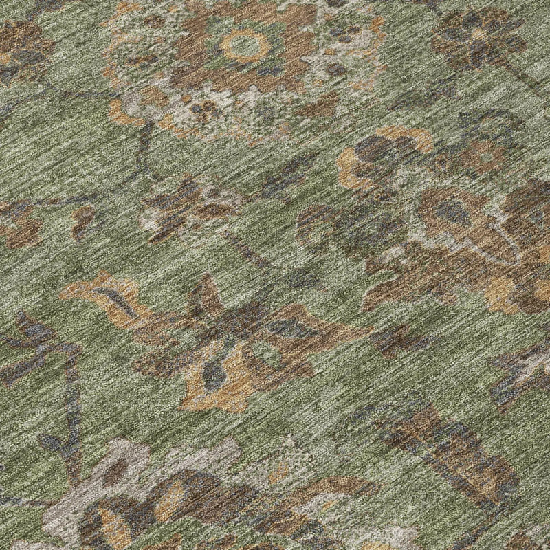 8' X 10' Olive Green And Green Floral Medallion Washable Indoor Outdoor Area Rug Homeroots Outdoor