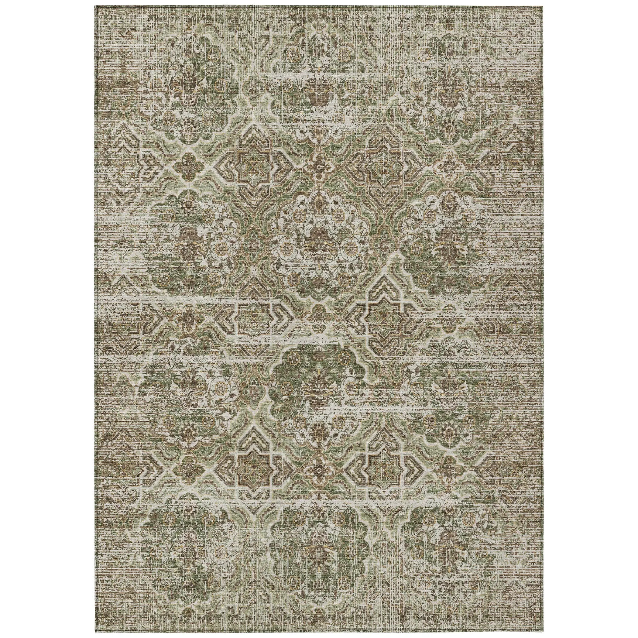8' X 10' Olive Green And Green Floral Washable Indoor Outdoor Area Rug Homeroots Outdoor