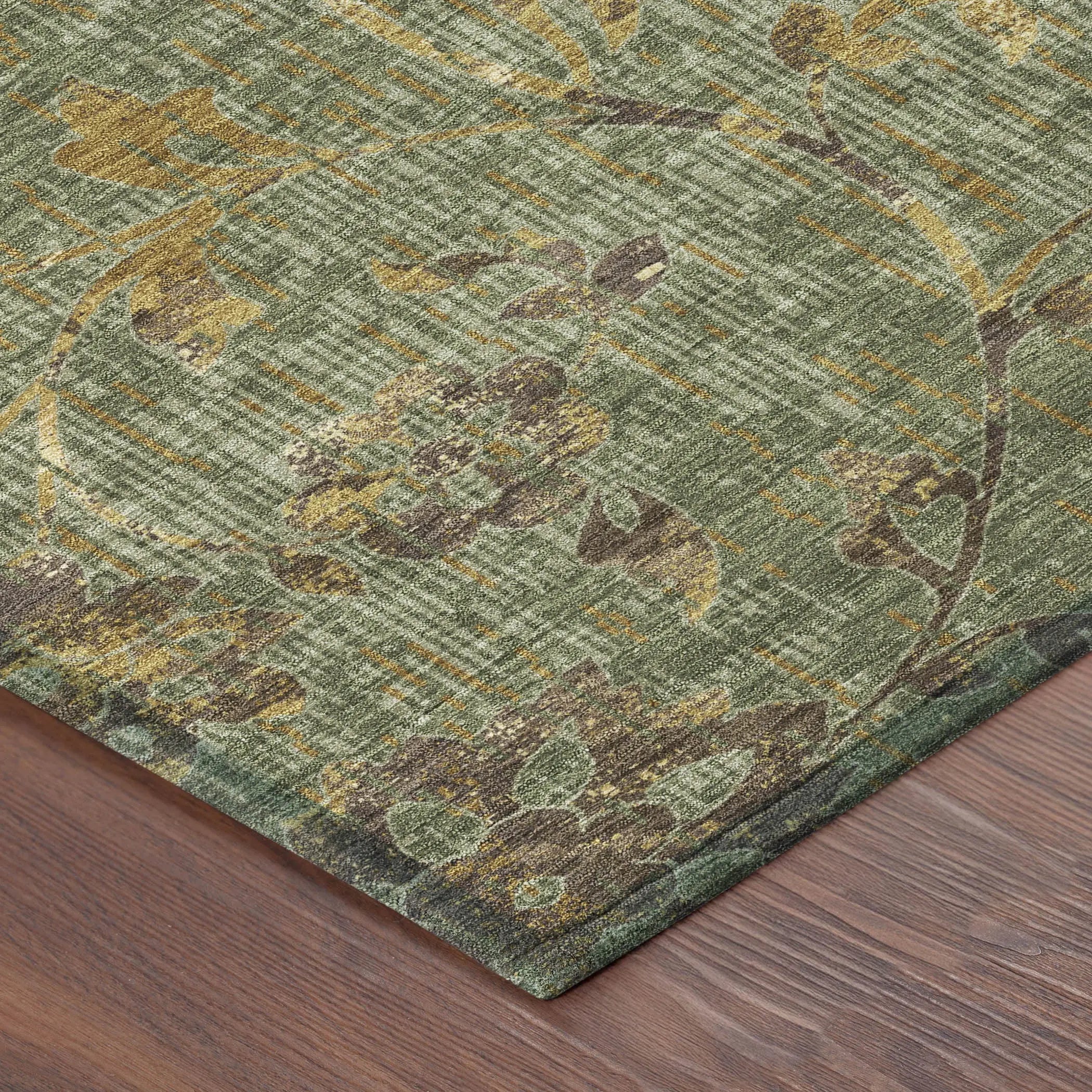 8' X 10' Olive Green And Green Floral Washable Indoor Outdoor Area Rug Homeroots Outdoor