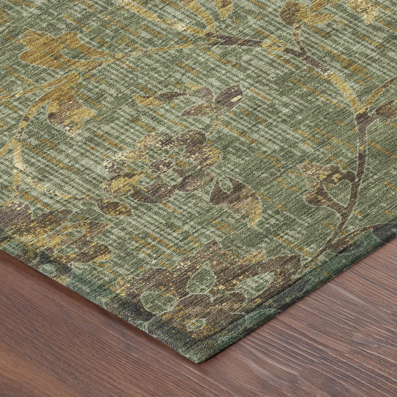 8' X 10' Olive Green And Green Floral Washable Indoor Outdoor Area Rug Homeroots Outdoor