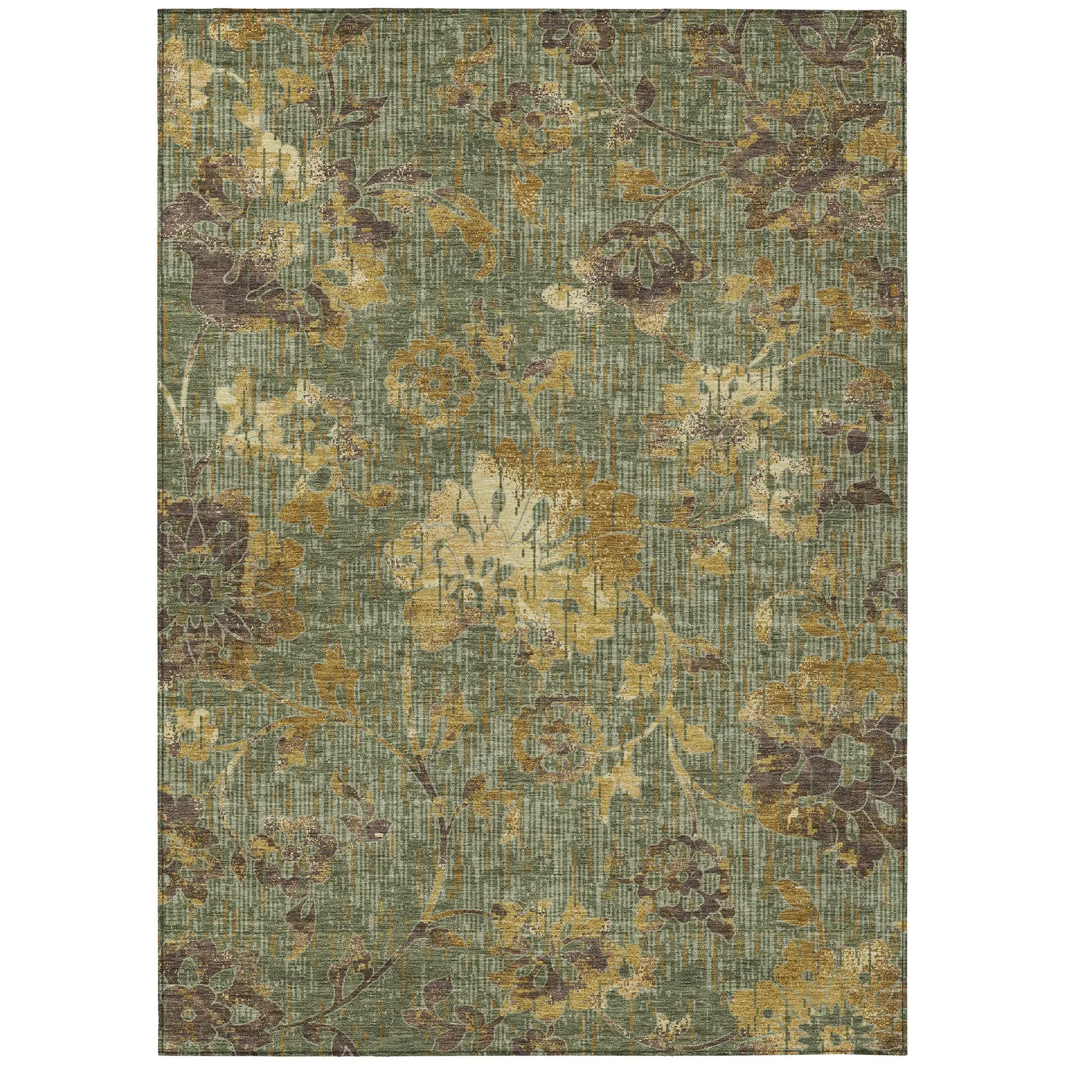 8' X 10' Olive Green And Green Floral Washable Indoor Outdoor Area Rug Homeroots Outdoor