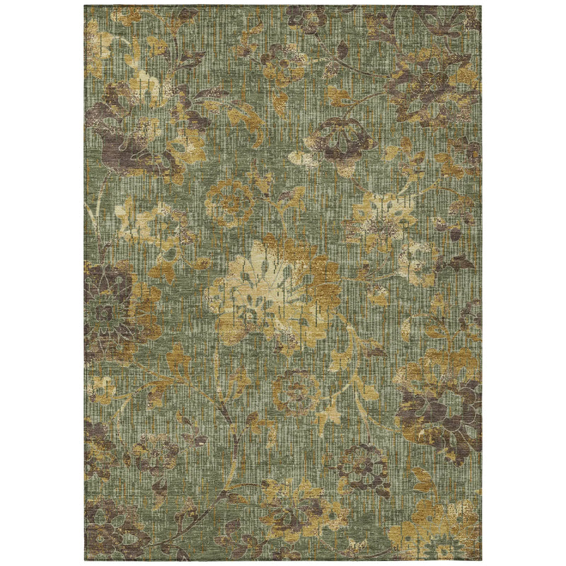 8' X 10' Olive Green And Green Floral Washable Indoor Outdoor Area Rug Homeroots Outdoor