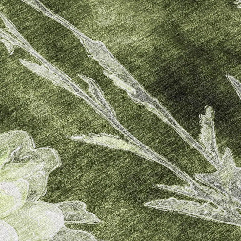 8' X 10' Olive Green And Green Floral Washable Indoor Outdoor Area Rug Homeroots Outdoor