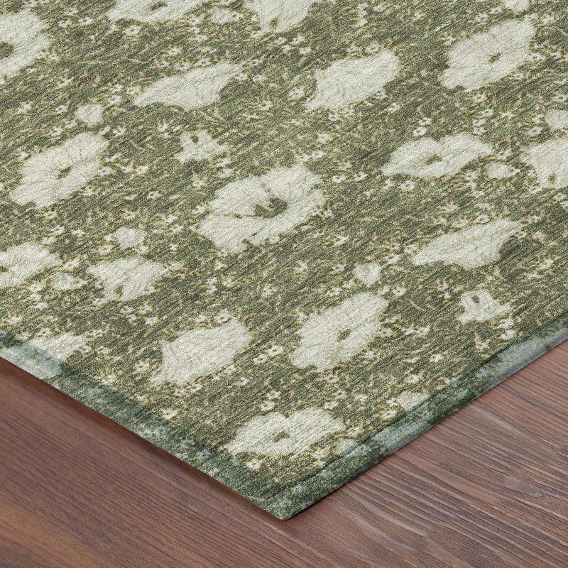 8' X 10' Olive Green And Green Floral Washable Indoor Outdoor Area Rug Homeroots Outdoor