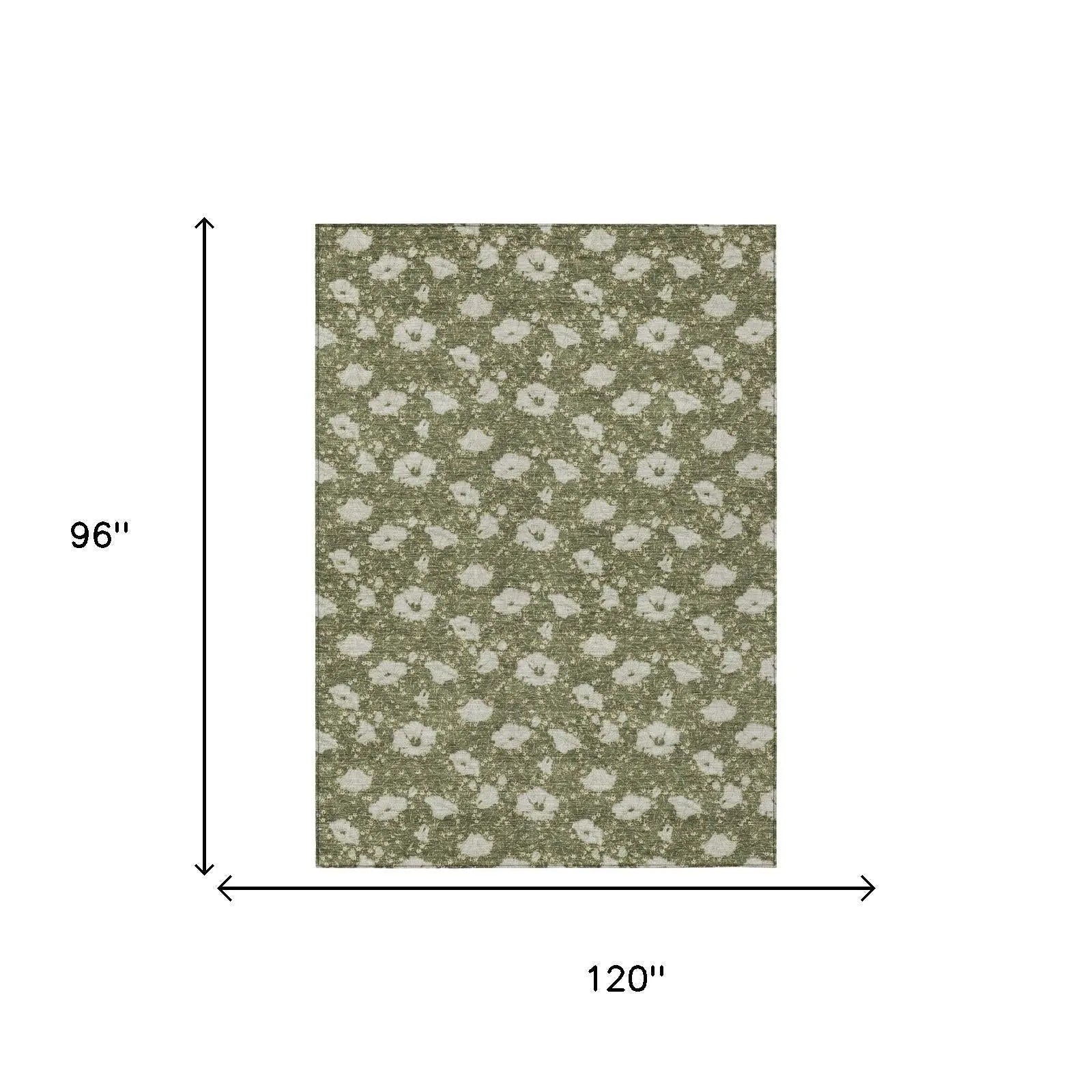 8' X 10' Olive Green And Green Floral Washable Indoor Outdoor Area Rug Homeroots Outdoor