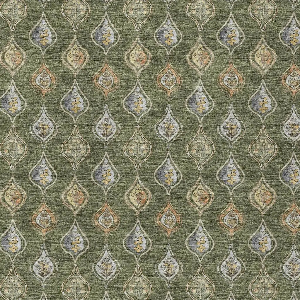 8' X 10' Olive Green And Green Floral Washable Indoor Outdoor Area Rug Homeroots Outdoor