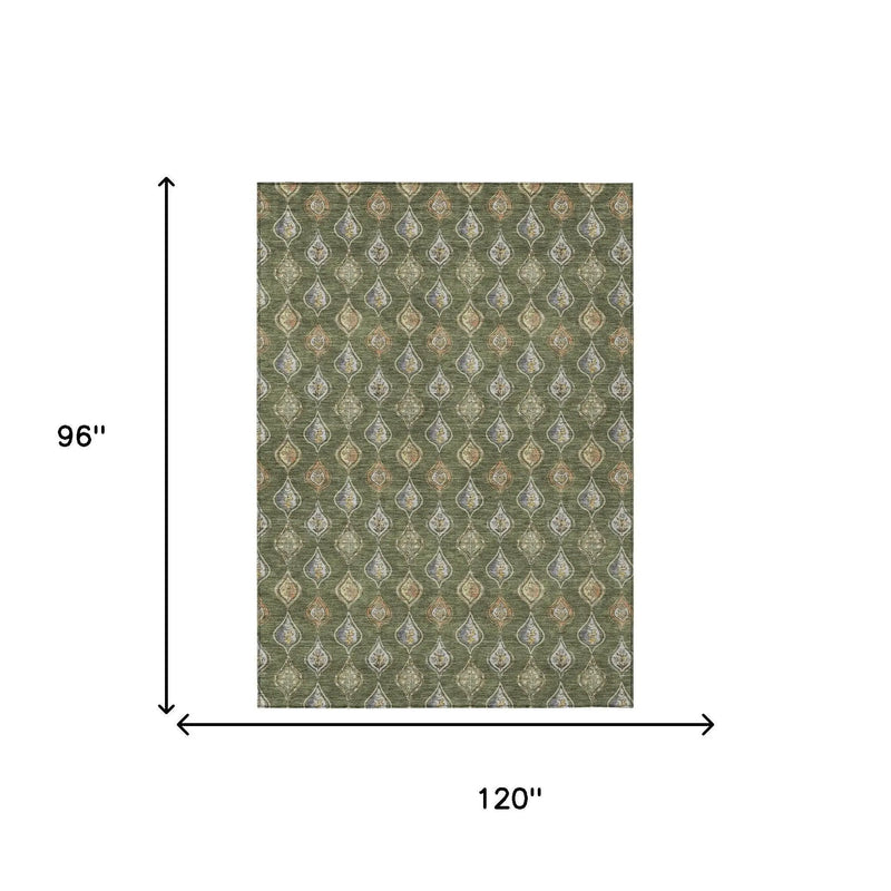 8' X 10' Olive Green And Green Floral Washable Indoor Outdoor Area Rug Homeroots Outdoor