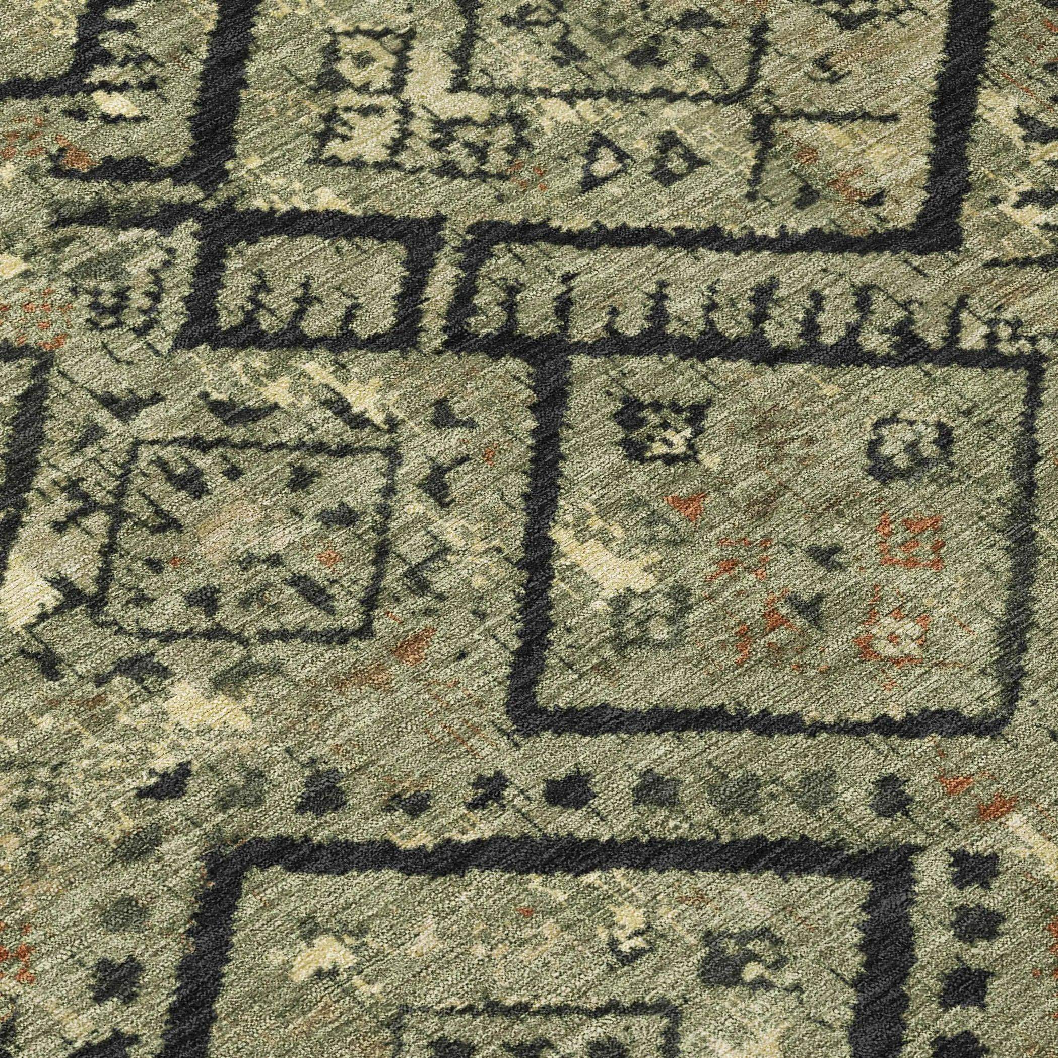 8' X 10' Olive Green And Green Geometric Washable Indoor Outdoor Area Rug Homeroots Outdoor