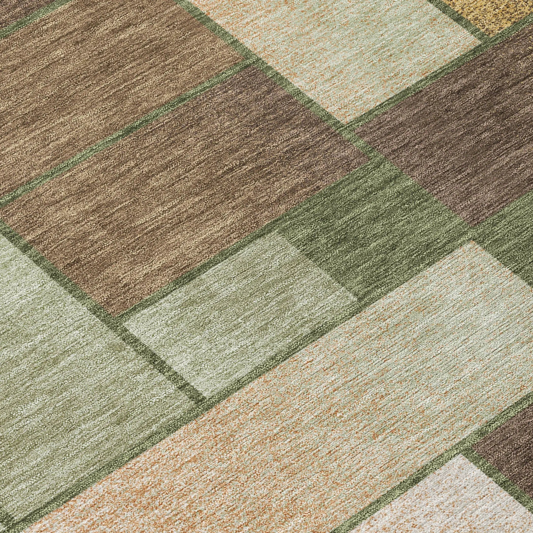 8' X 10' Olive Green And Green Geometric Washable Indoor Outdoor Area Rug Homeroots Outdoor