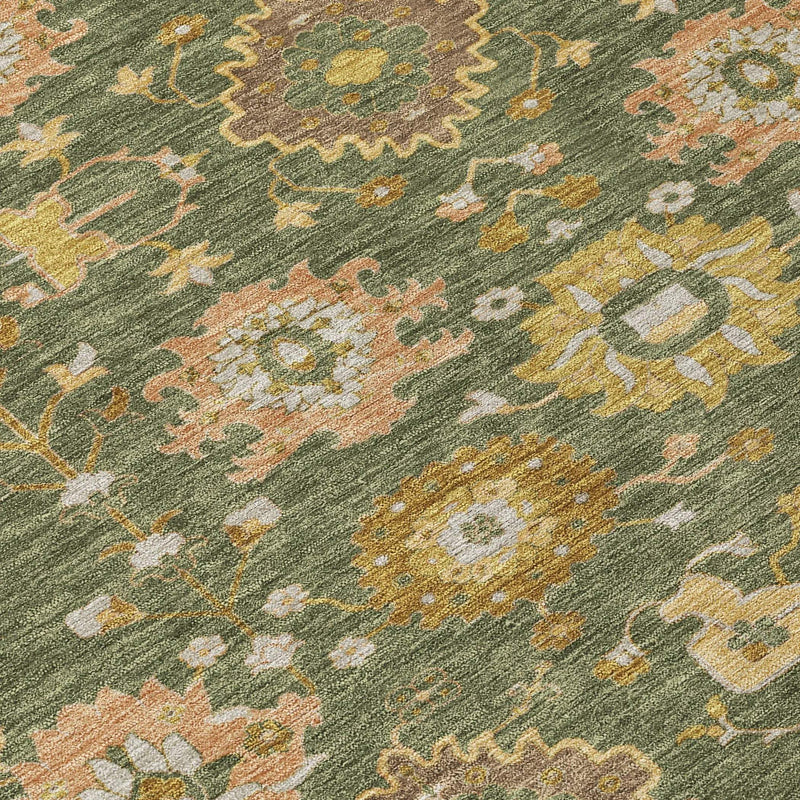 8' X 10' Olive Green And Green Geometric Washable Indoor Outdoor Area Rug Homeroots Outdoor