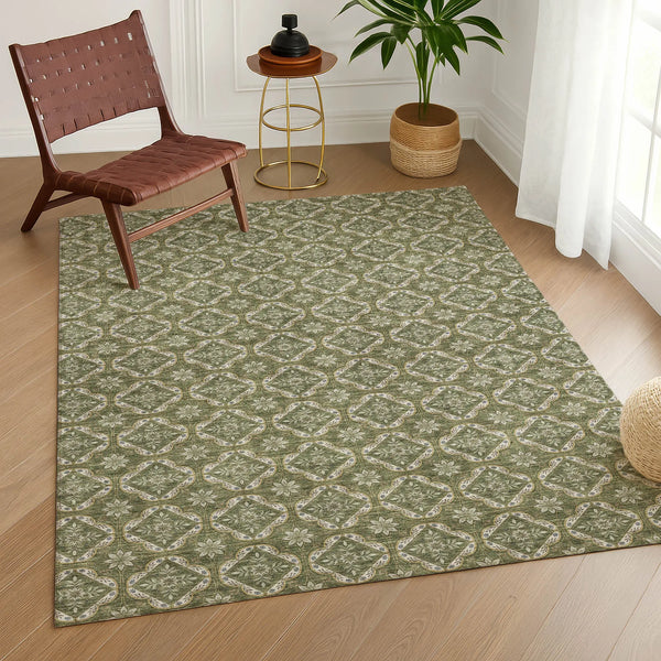 8' X 10' Olive Green And Green Geometric Washable Indoor Outdoor Area Rug Homeroots Outdoor