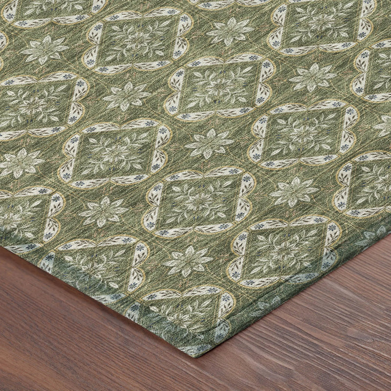 8' X 10' Olive Green And Green Geometric Washable Indoor Outdoor Area Rug Homeroots Outdoor