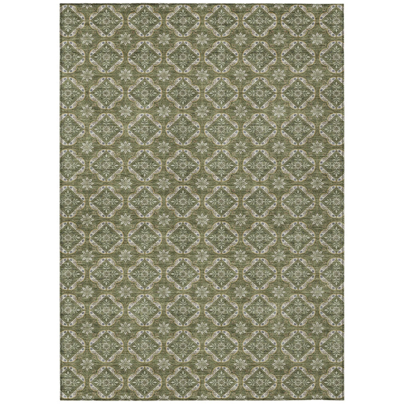 8' X 10' Olive Green And Green Geometric Washable Indoor Outdoor Area Rug Homeroots Outdoor