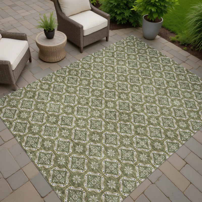 8' X 10' Olive Green And Green Geometric Washable Indoor Outdoor Area Rug Homeroots Outdoor