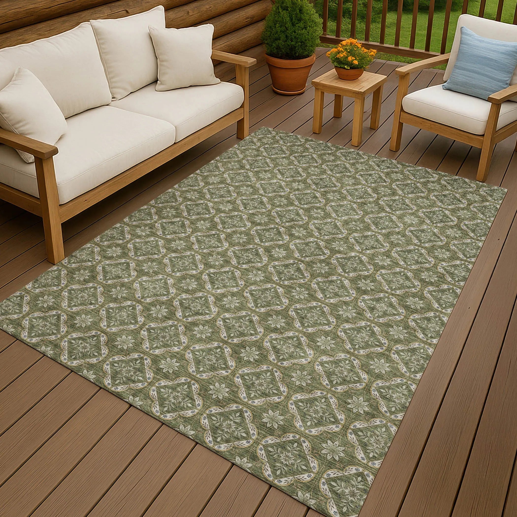8' X 10' Olive Green And Green Geometric Washable Indoor Outdoor Area Rug Homeroots Outdoor