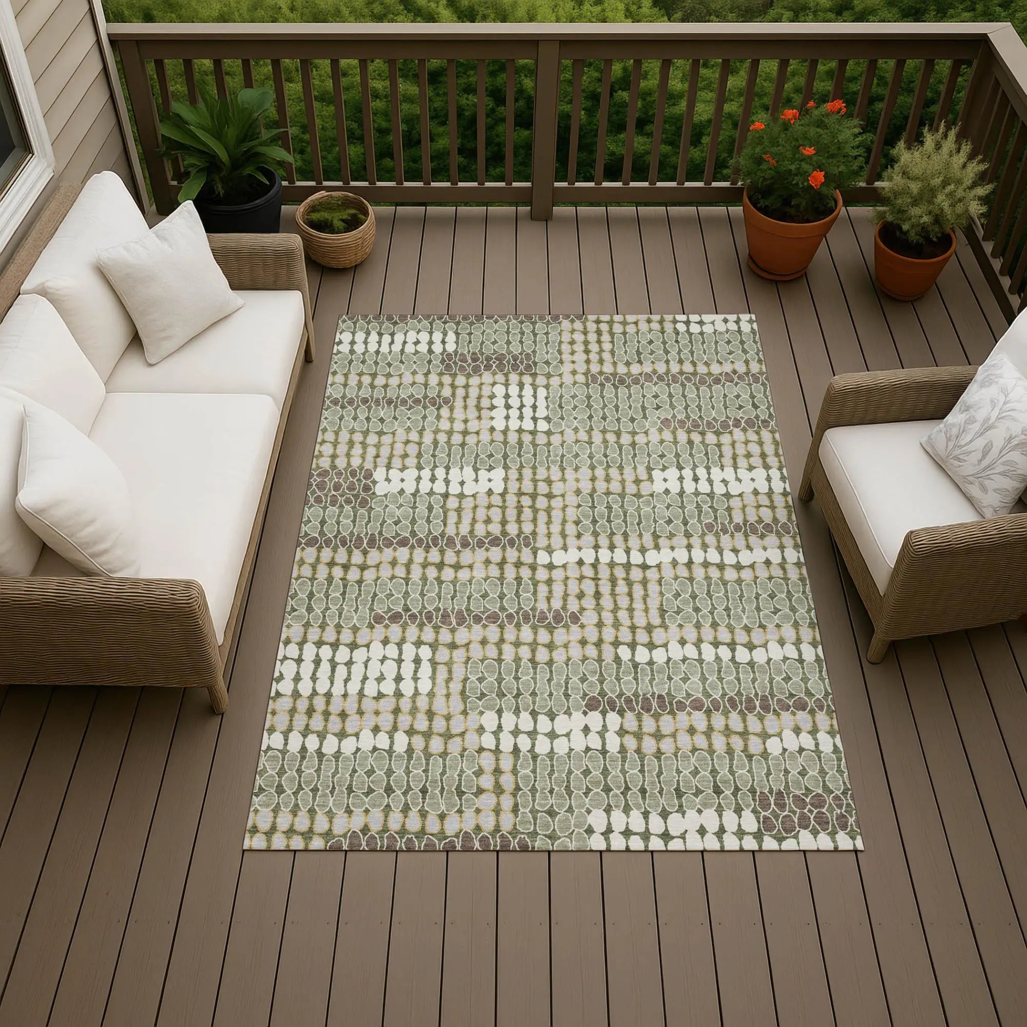 8' X 10' Olive Green And Green Geometric Washable Indoor Outdoor Area Rug Homeroots Outdoor