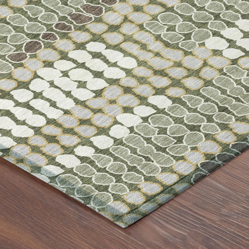 8' X 10' Olive Green And Green Geometric Washable Indoor Outdoor Area Rug Homeroots Outdoor