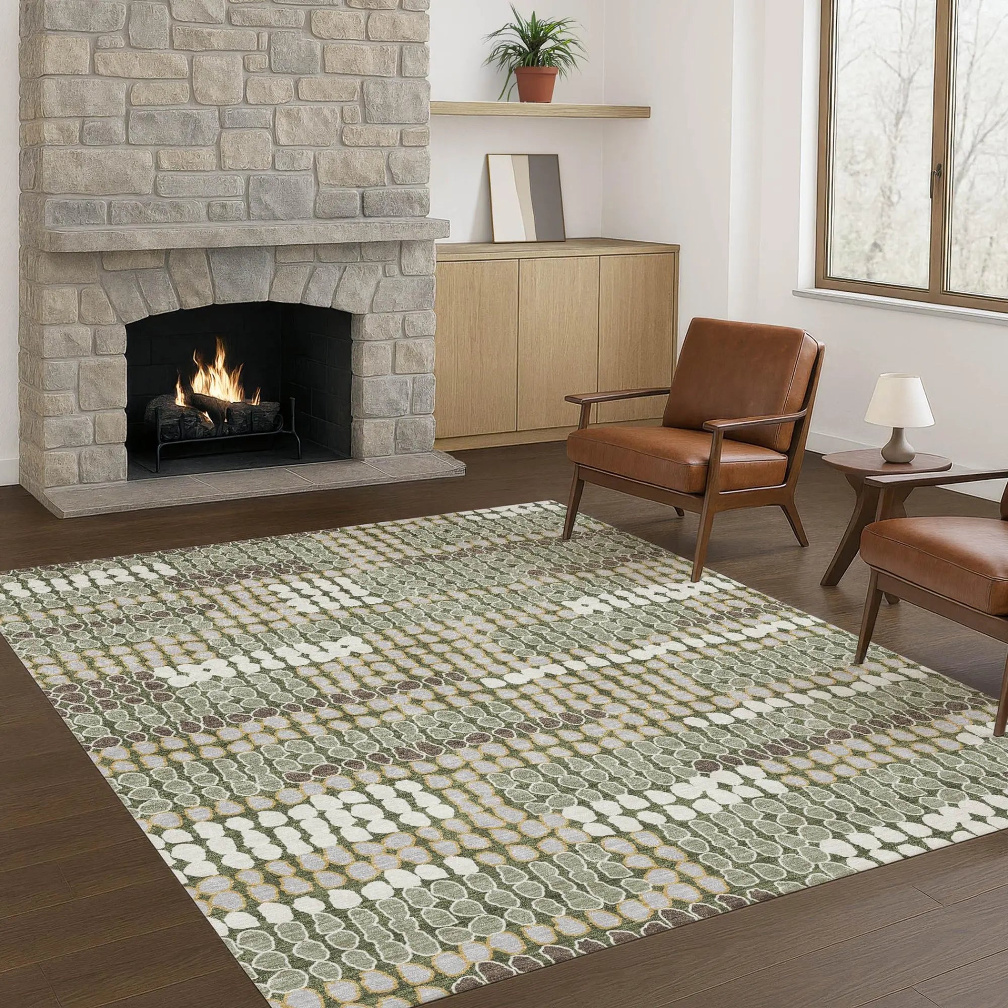 8' X 10' Olive Green And Green Geometric Washable Indoor Outdoor Area Rug Homeroots Outdoor