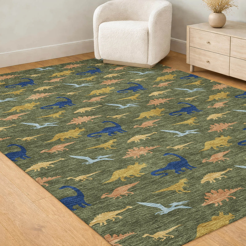 8' X 10' Olive Green And Green Geometric Washable Indoor Outdoor Area Rug Homeroots Outdoor