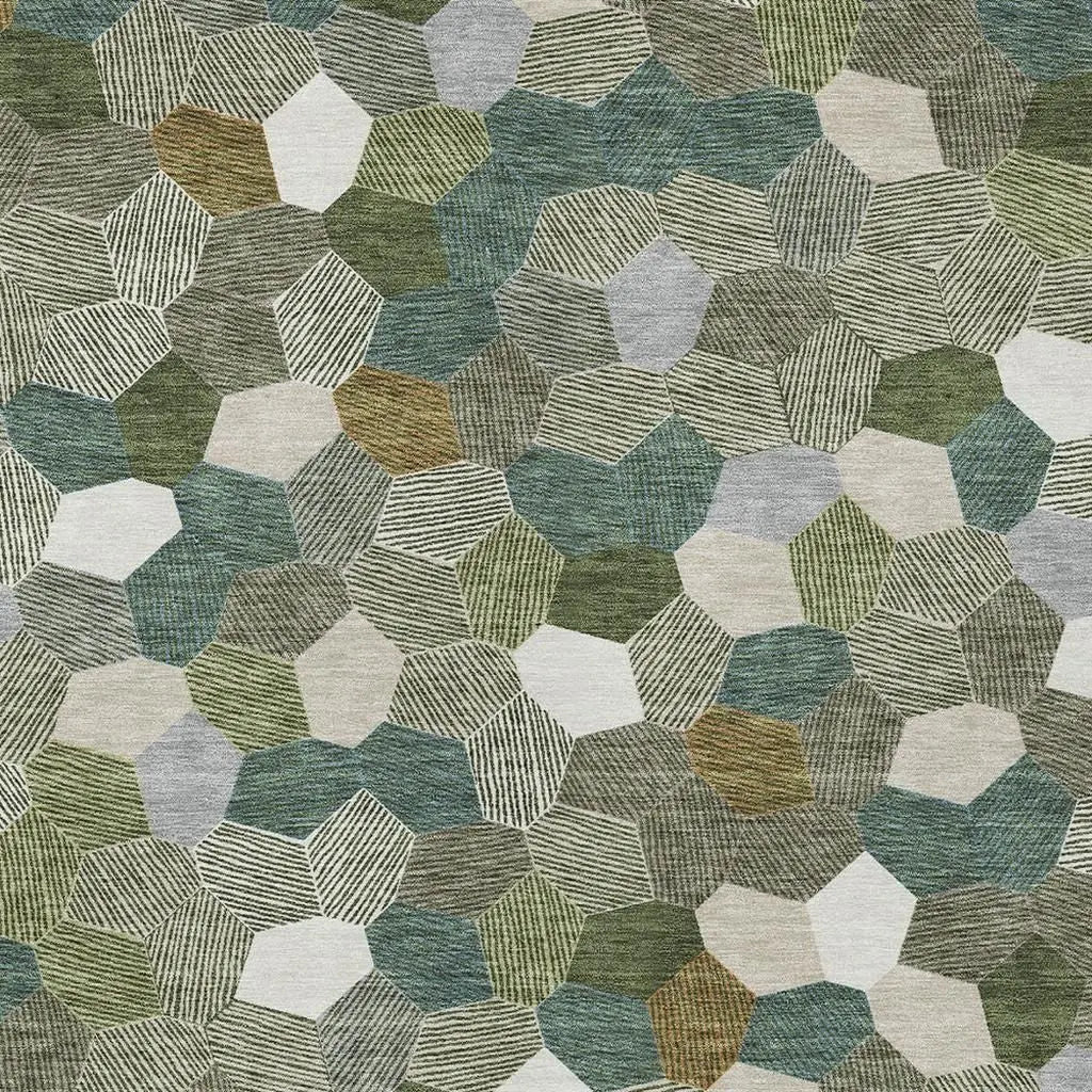 8' X 10' Olive Green And Green Geometric Washable Indoor Outdoor Area Rug Homeroots Outdoor