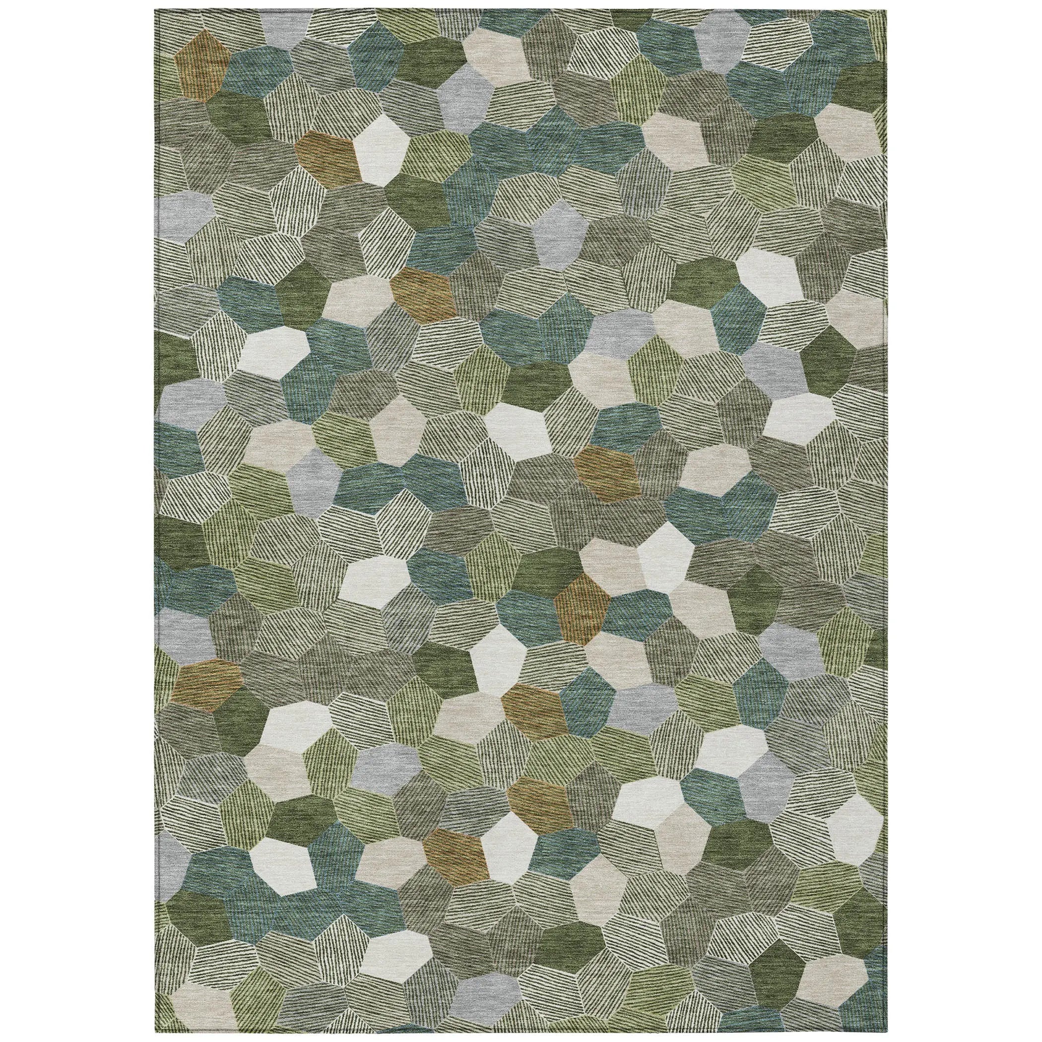 8' X 10' Olive Green And Green Geometric Washable Indoor Outdoor Area Rug Homeroots Outdoor