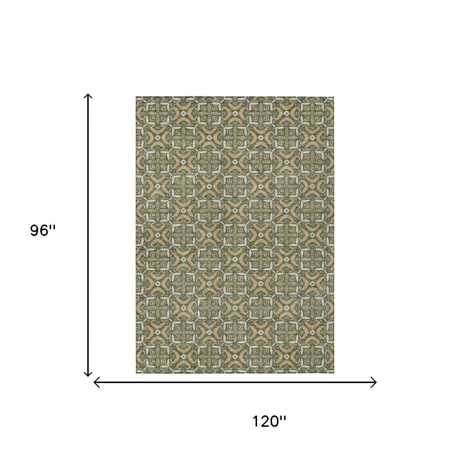 8' X 10' Olive Green And Green Geometric Washable Indoor Outdoor Area Rug Homeroots Outdoor