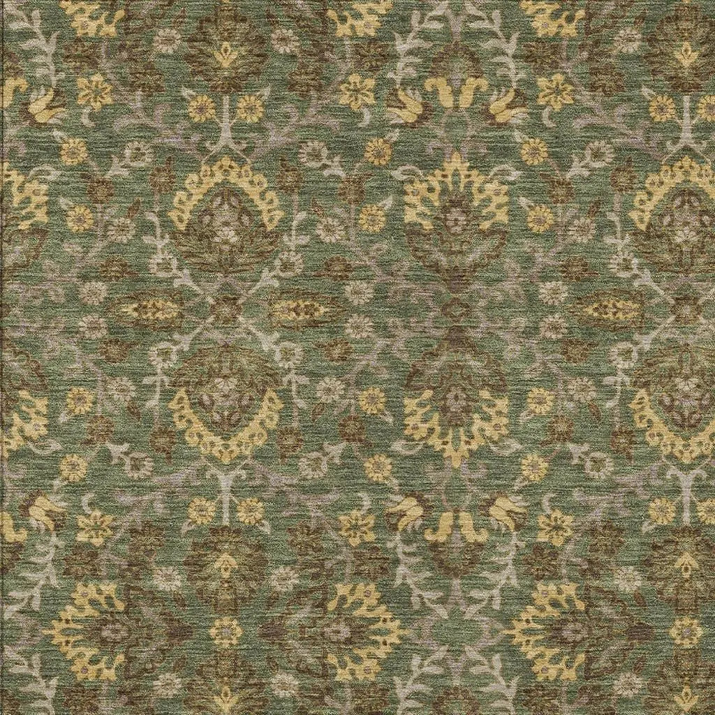 8' X 10' Olive Green And Green Geometric Washable Indoor Outdoor Area Rug Homeroots Outdoor