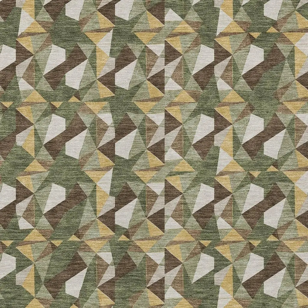 8' X 10' Olive Green And Green Geometric Washable Indoor Outdoor Area Rug Homeroots Outdoor