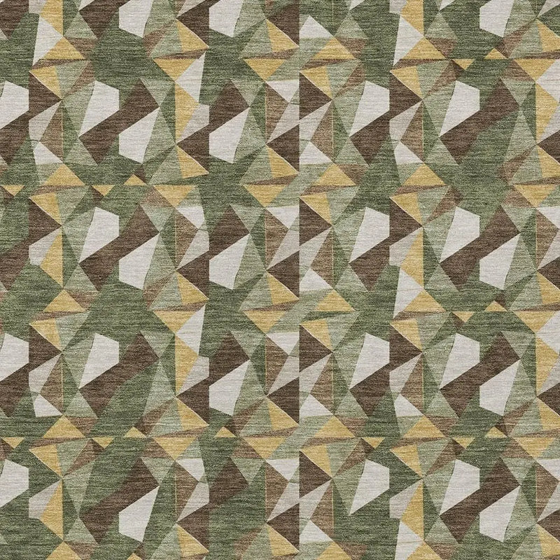 8' X 10' Olive Green And Green Geometric Washable Indoor Outdoor Area Rug Homeroots Outdoor