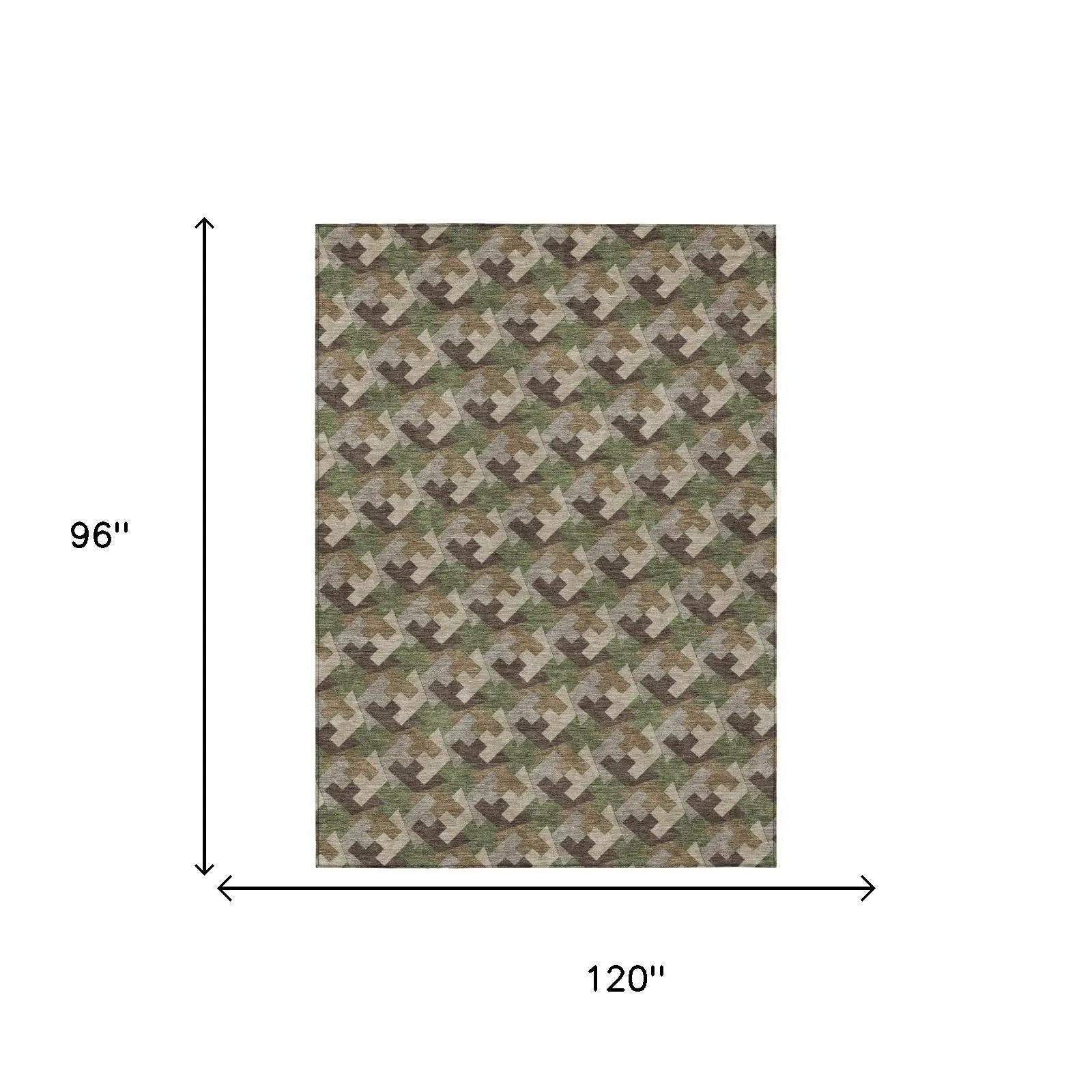 8' X 10' Olive Green And Green Geometric Washable Indoor Outdoor Area Rug Homeroots Outdoor