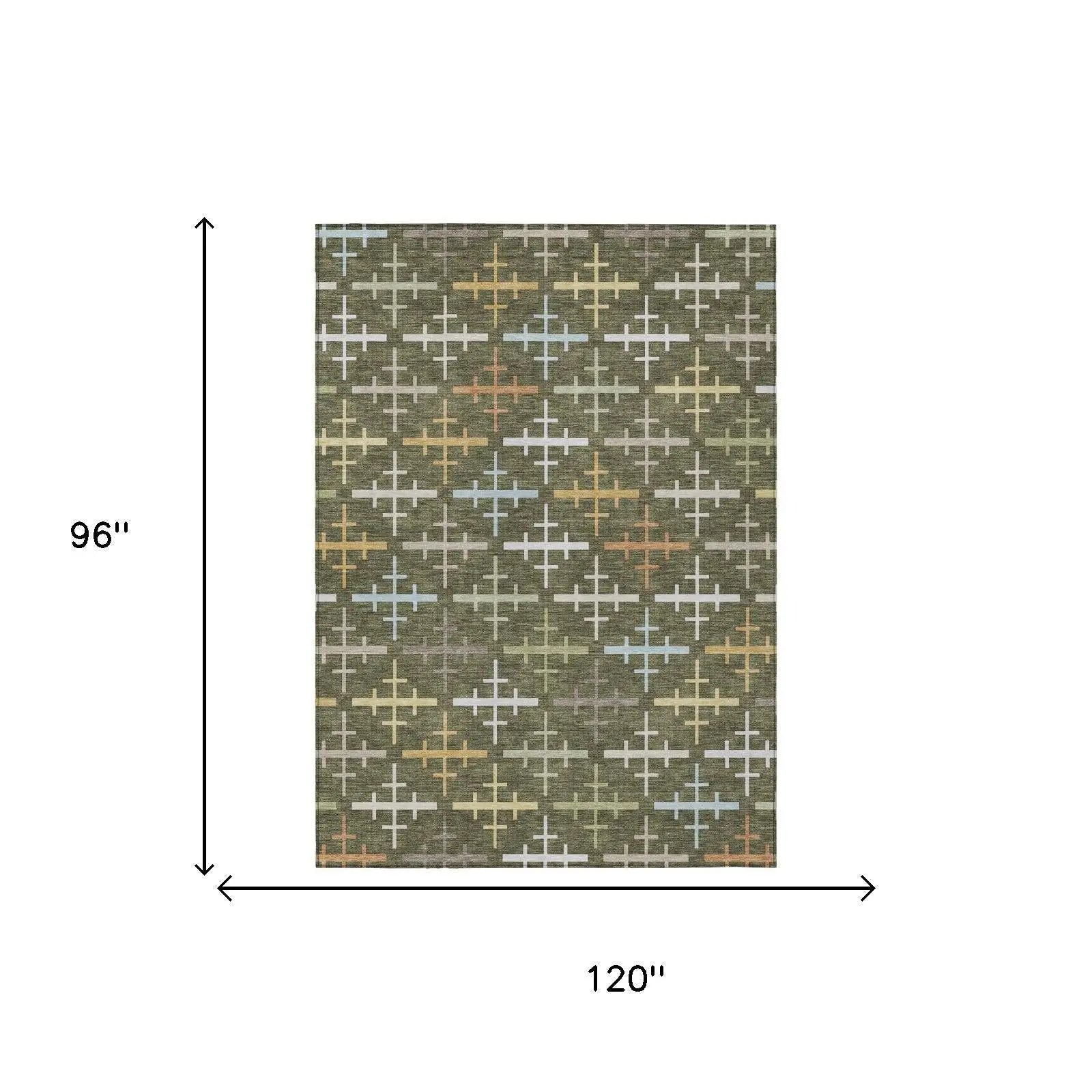 8' X 10' Olive Green And Green Geometric Washable Indoor Outdoor Area Rug Homeroots Outdoor