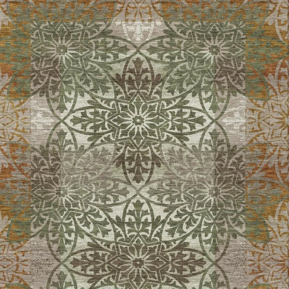 8' X 10' Olive Green And Green Oriental Washable Indoor Outdoor Area Rug Homeroots Outdoor