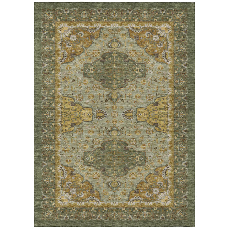 8' X 10' Olive Green And Green Oriental Washable Indoor Outdoor Area Rug Homeroots Outdoor