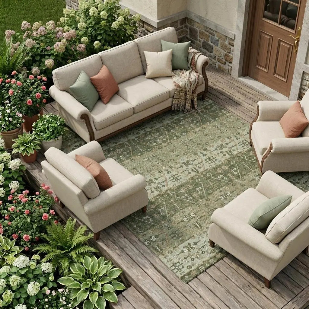 8' X 10' Olive Green And Green Oriental Washable Indoor Outdoor Area Rug Homeroots Outdoor