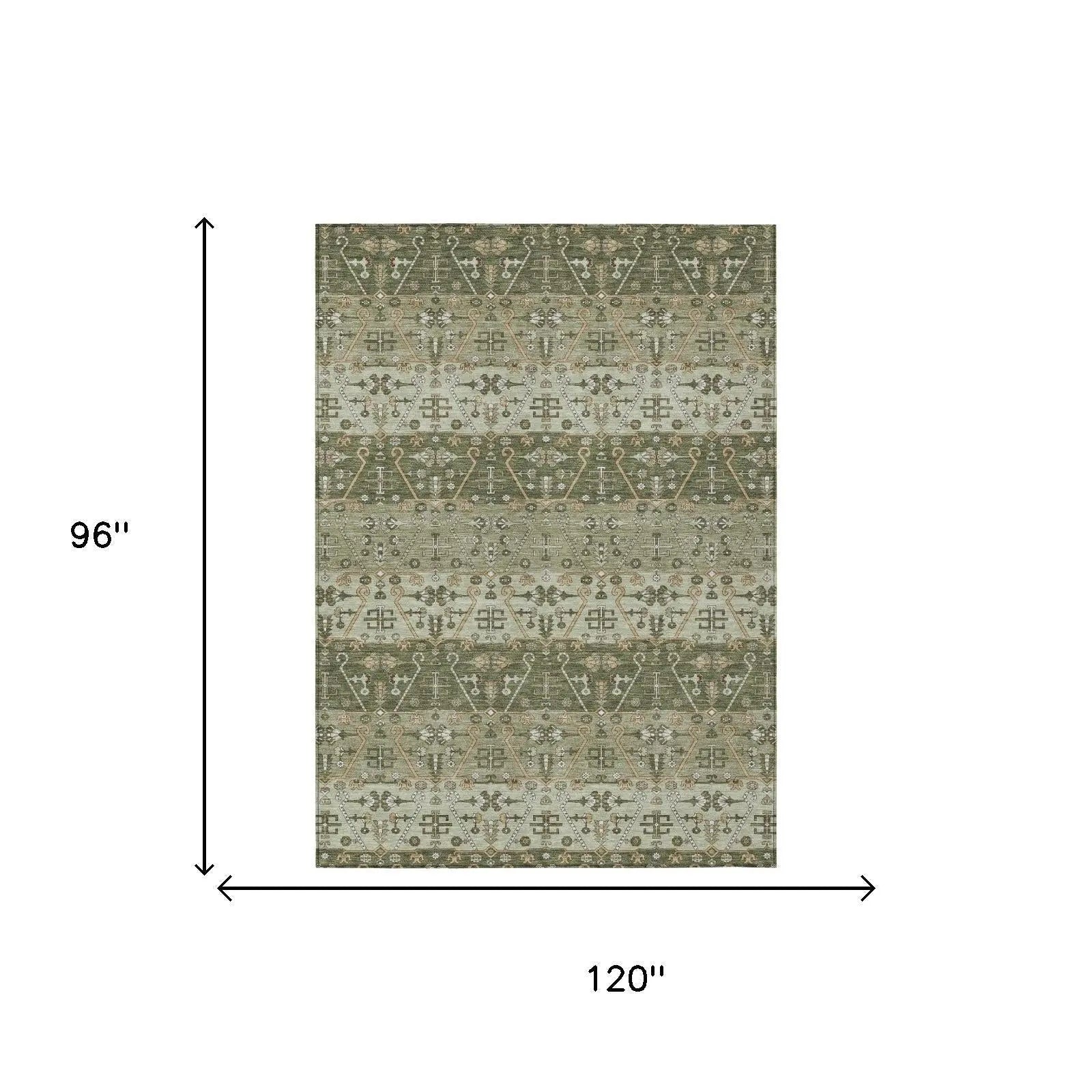 8' X 10' Olive Green And Green Oriental Washable Indoor Outdoor Area Rug Homeroots Outdoor