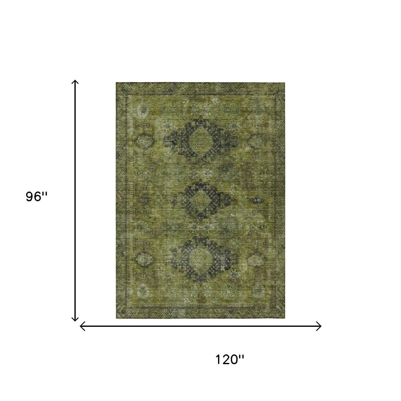 8' X 10' Olive Green And Green Oriental Washable Indoor Outdoor Area Rug Homeroots Outdoor