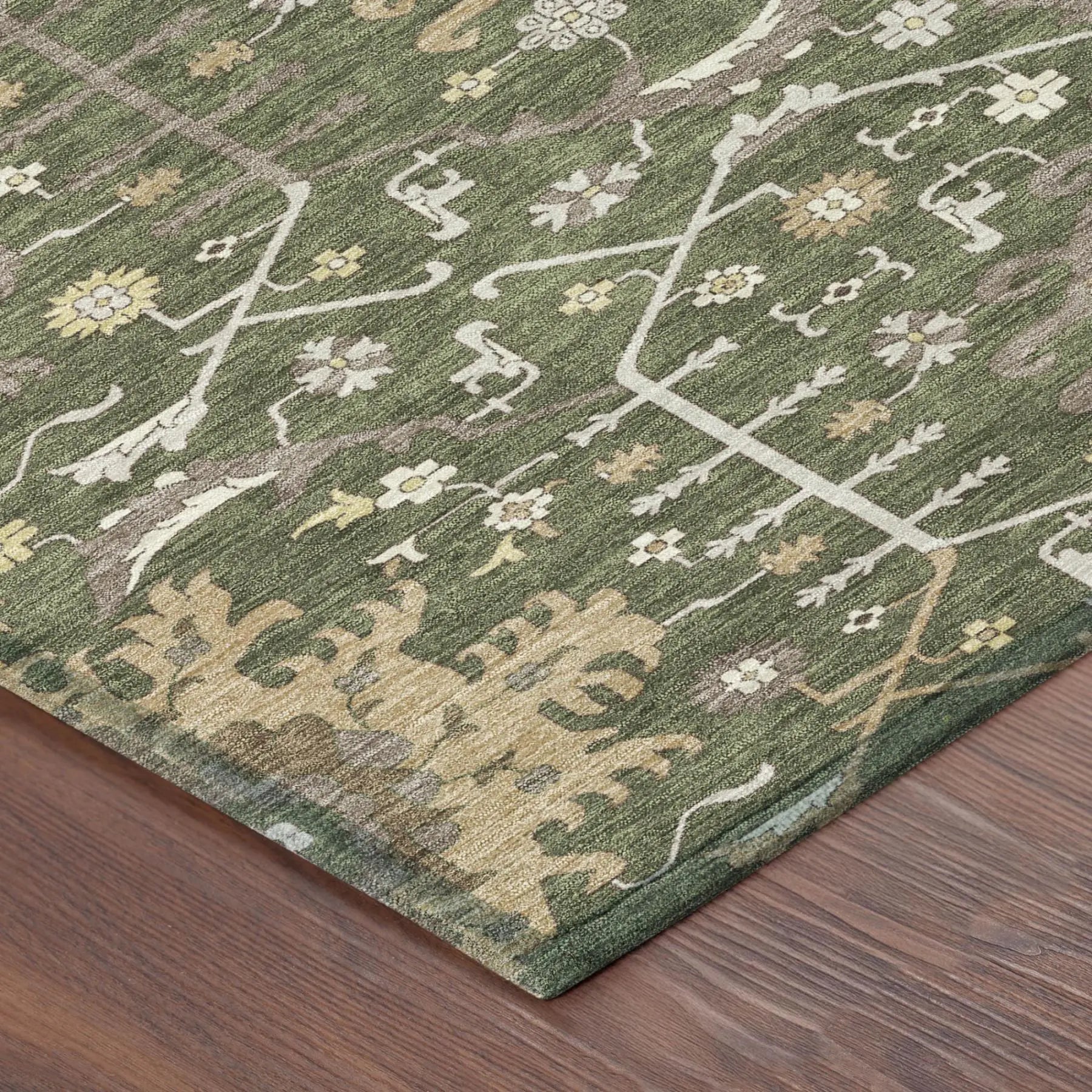 8' X 10' Olive Green And Green Oriental Washable Indoor Outdoor Area Rug Homeroots Outdoor