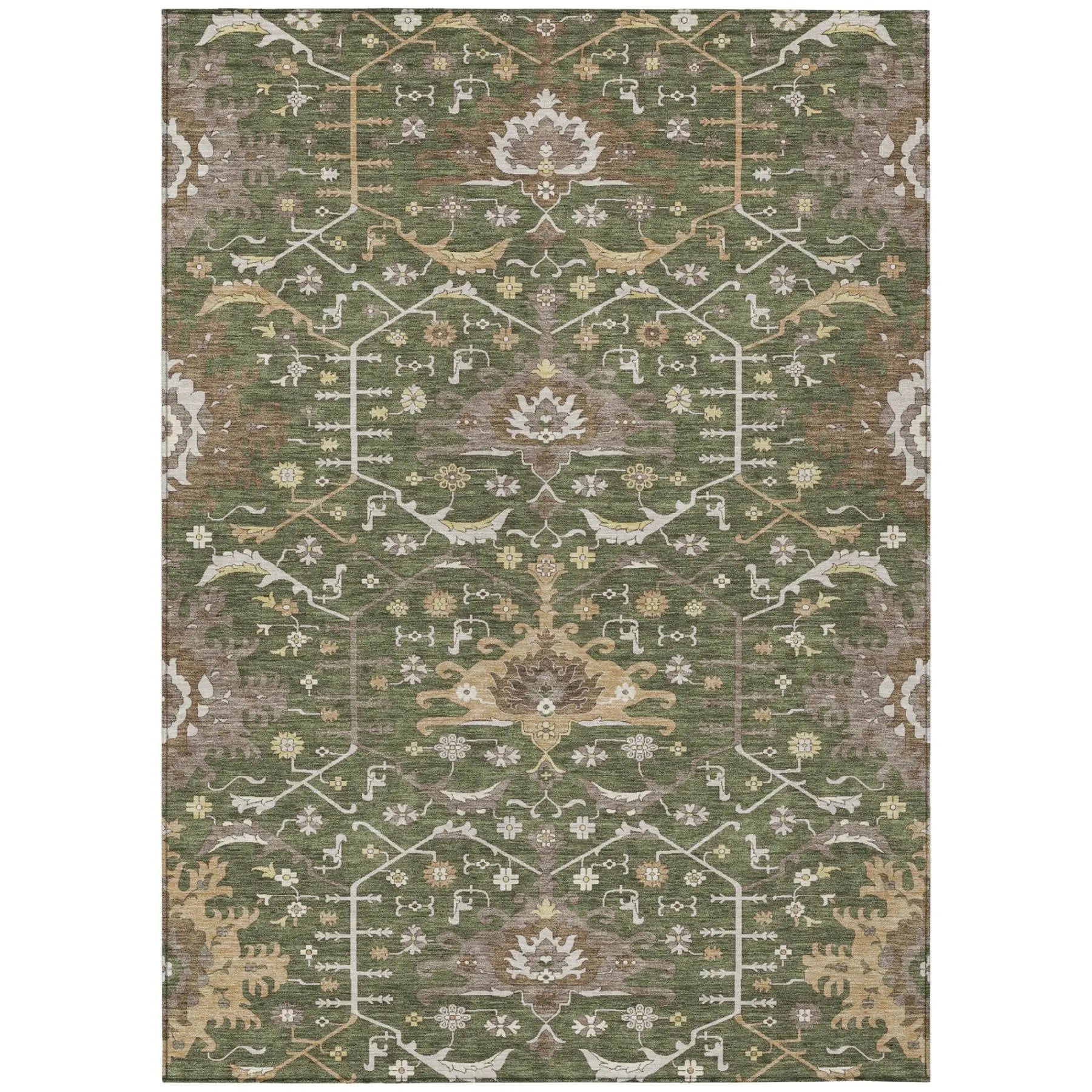 8' X 10' Olive Green And Green Oriental Washable Indoor Outdoor Area Rug Homeroots Outdoor