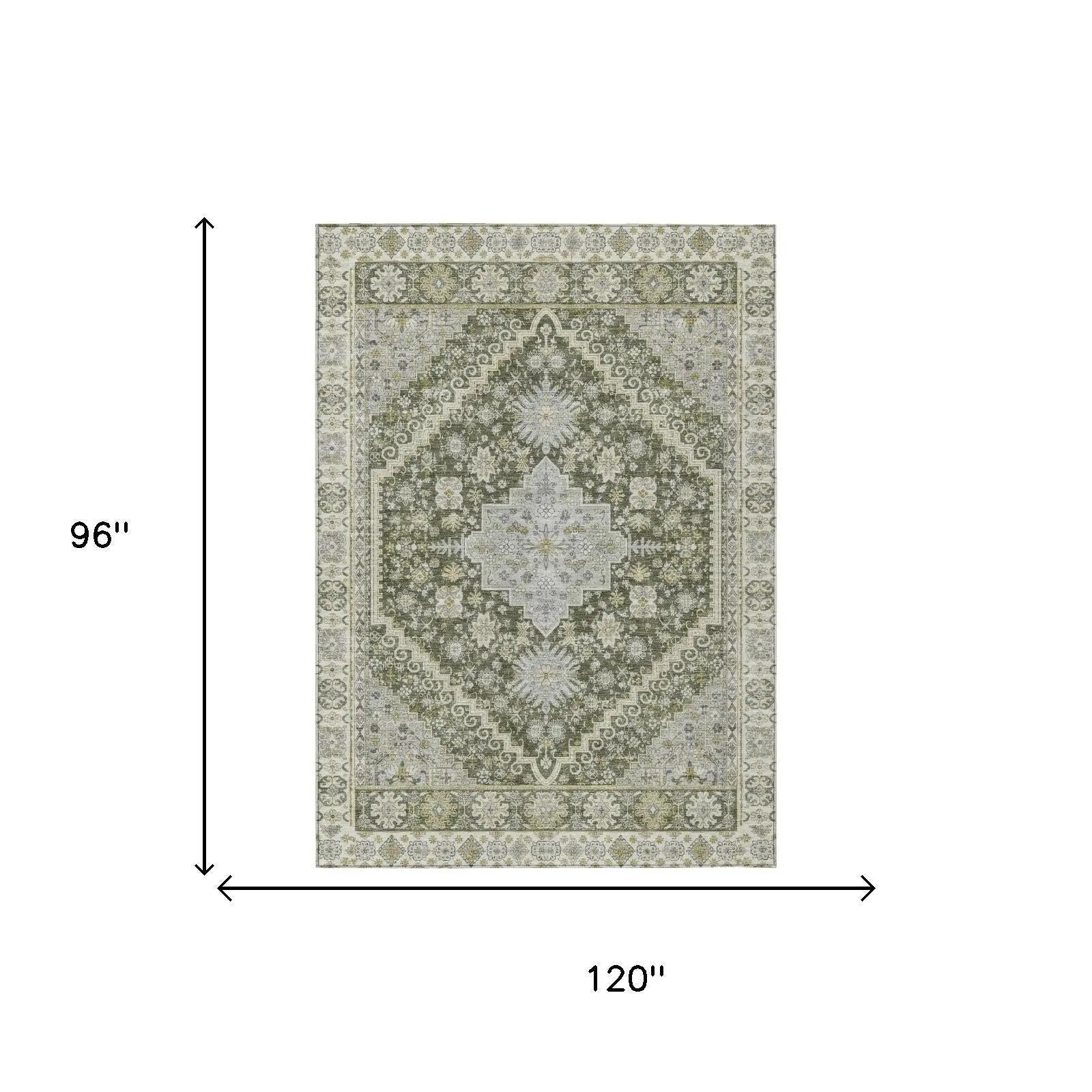8' X 10' Olive Green And Green Oriental Washable Indoor Outdoor Area Rug Homeroots Outdoor