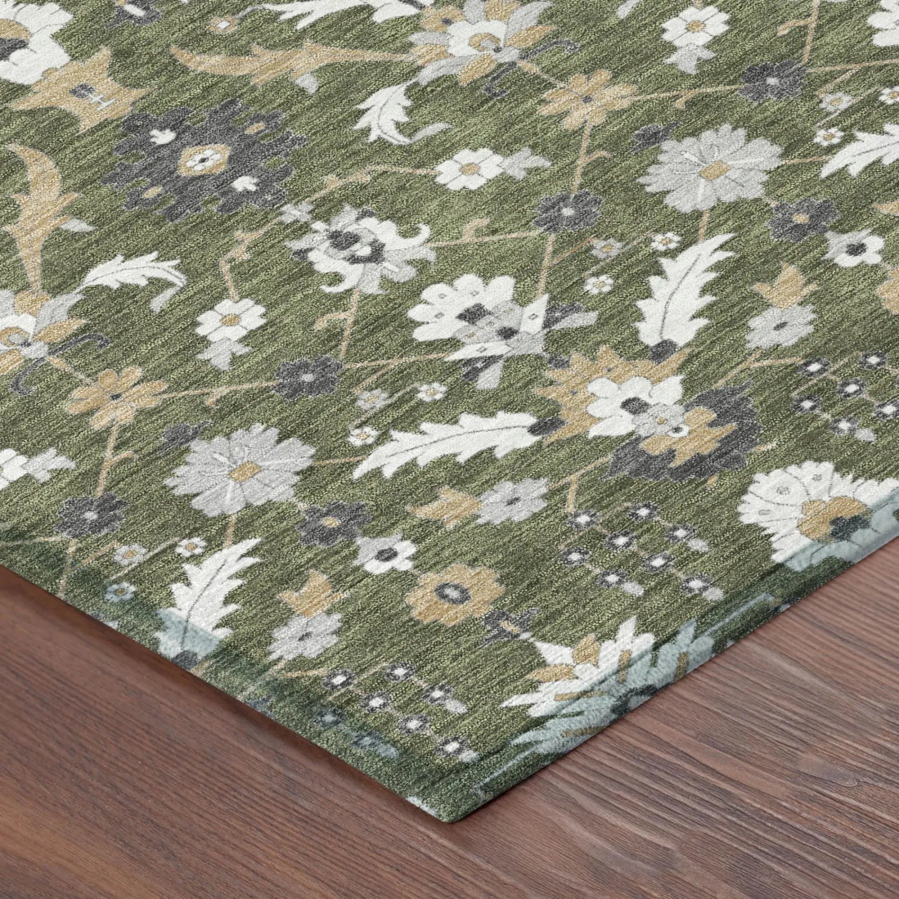 8' X 10' Olive Green And Green Oriental Washable Indoor Outdoor Area Rug Homeroots Outdoor