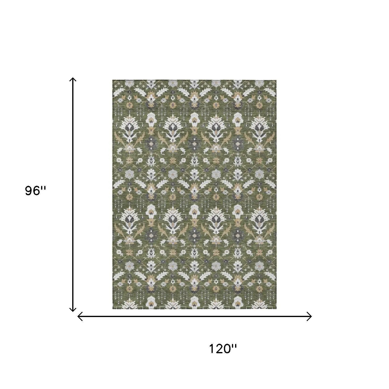 8' X 10' Olive Green And Green Oriental Washable Indoor Outdoor Area Rug Homeroots Outdoor